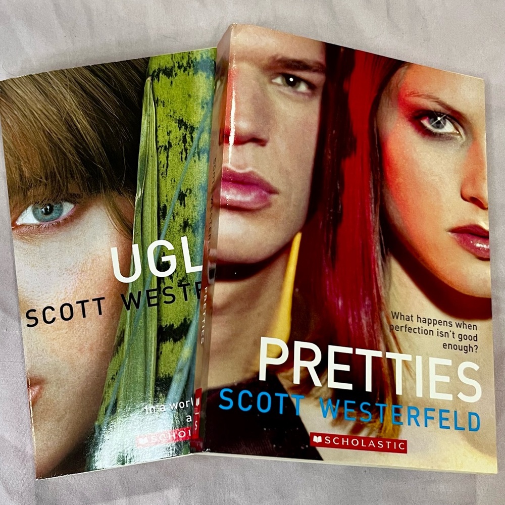 “The Uglies” book 1 & 2 in the series by Scott Westerfeld